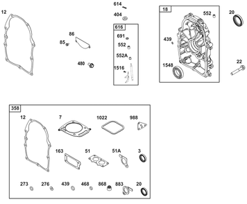 Crankcase Cover/Sump Group Diagram and Parts List for 385447-0076-B5 200000 - 399999 Briggs and Stratton Engine